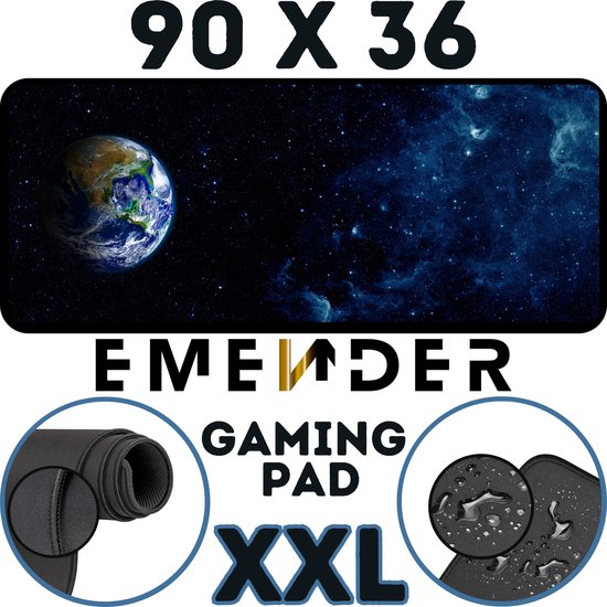 Foto: Emender muismat xxl professionele bureau onderlegger world in space gaming muismat ruimte bureau accessoires anti slip mousepad space 90x36 zwart