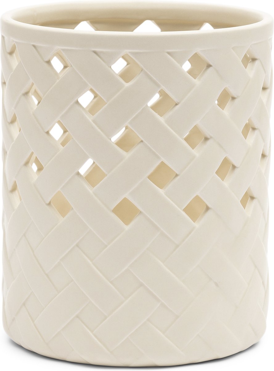 Riviera Maison Windlicht Klein Gebroken wit voor binnen - Danae Woven rond windlicht keramiek Off White