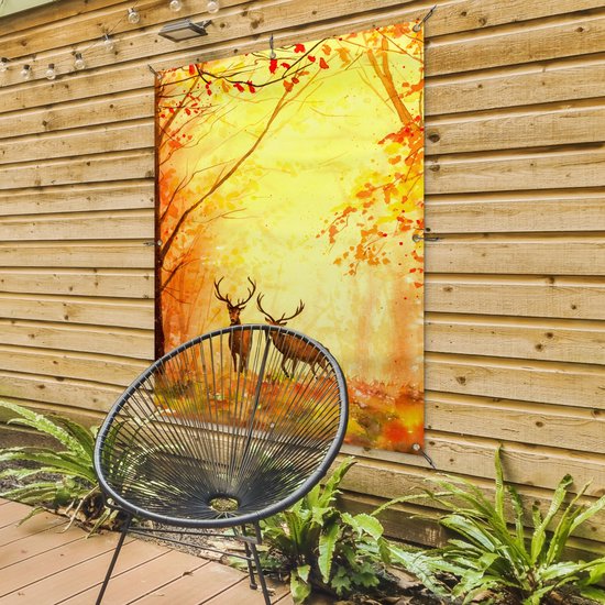 Affiche jardin - Toile jardin - Posters de jardin extérieur - Nature - Peinture à l'huile - Cerf - Animaux - Automne - Oranje - 90x120 cm - Jardin