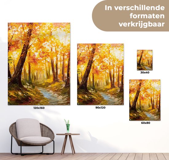 Tableau de jardin Tableau - Automne - Forêt - Peinture à l'huile - 60x80 cm - Affiche de jardin - Toile de jardin - Affiche d'extérieur