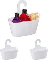 Lot de 3 paniers de douche Relaxdays - panier suspendu en plastique - sans perçage - support de douche avec crochet - blanc