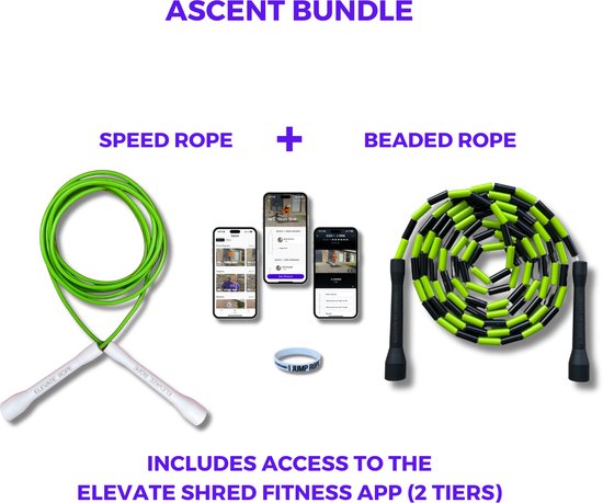 Elevate Rope - Jump Rope Bundle With Workout App - 2 x Adjustable Jump Rope - Adults & Kids - Speed Beaded Rope - Condition & Tricks