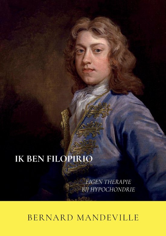 Portrait d'un jeune homme en veste bleue ornée d'or, avec le texte "IK BEN FILOPIRIO"
