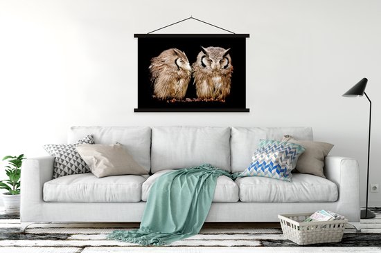Support mural pour affiche inclus. Affiche 150x100 cm - Affiche scolaire - Hibou - Vogel - Zwart - Affiche textile - Lattes noires