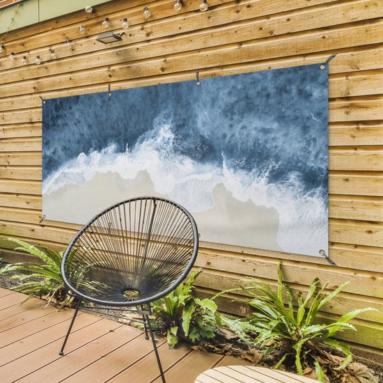 Tuinposter 160x80 cm - Tuindecoratie Strand - Zee - Water - Natuur - Poster voor in de tuin - Buiten decoratie - Schutting tuinschilderij - Tuindoek muurdecoratie - Wanddecoratie balkondoek