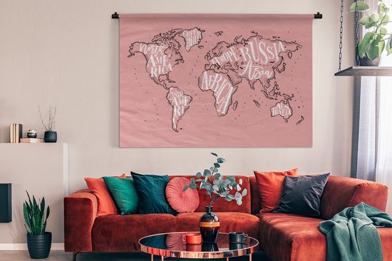 Tapisserie - Tapisserie - Wereldkaart - Rose - Lettres - 180x120 cm - Tapisserie