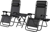 BOUQUET Set de chaises longues Zero Gravity - Chaise pliante - Ajustable - Table Tables de jardin - Chaises longues - Chaise de camping - Chaise longue - Jardin - Set de 2 chaises Relax 1 table d'appoint