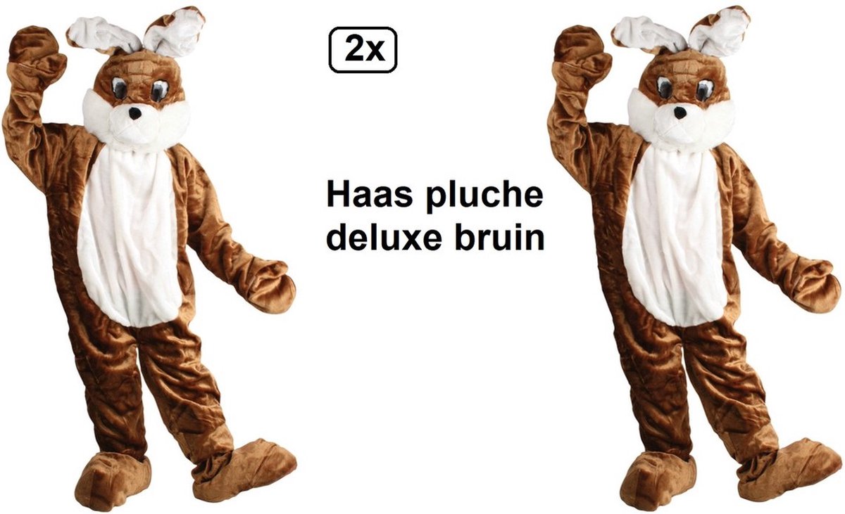 2x Luxe Pluche Paashaas met kop maat L/XL - Paas haas Paasfeest Pasen haas dier pluche hazen verkleed outfit