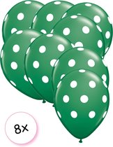 Ballonnen dots appeltjes groen - wit 8 stuks 30 cm