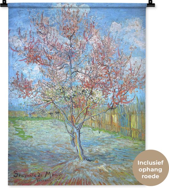 Wandkleed Vincent van Gogh 2 - De roze perzikboom - Schilderij van Vincent van Gogh Wandkleed katoen 60x80 cm - Wandtapijt met foto