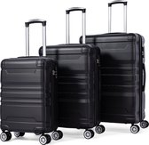 Kofferset - Koffer Set - 3 Delig - Reiskoffer set -Trolleyset - Reiskoffer met wielen - 38L+60L+98L - ABS - Handbagage - Reiskoffer groot -ZWART