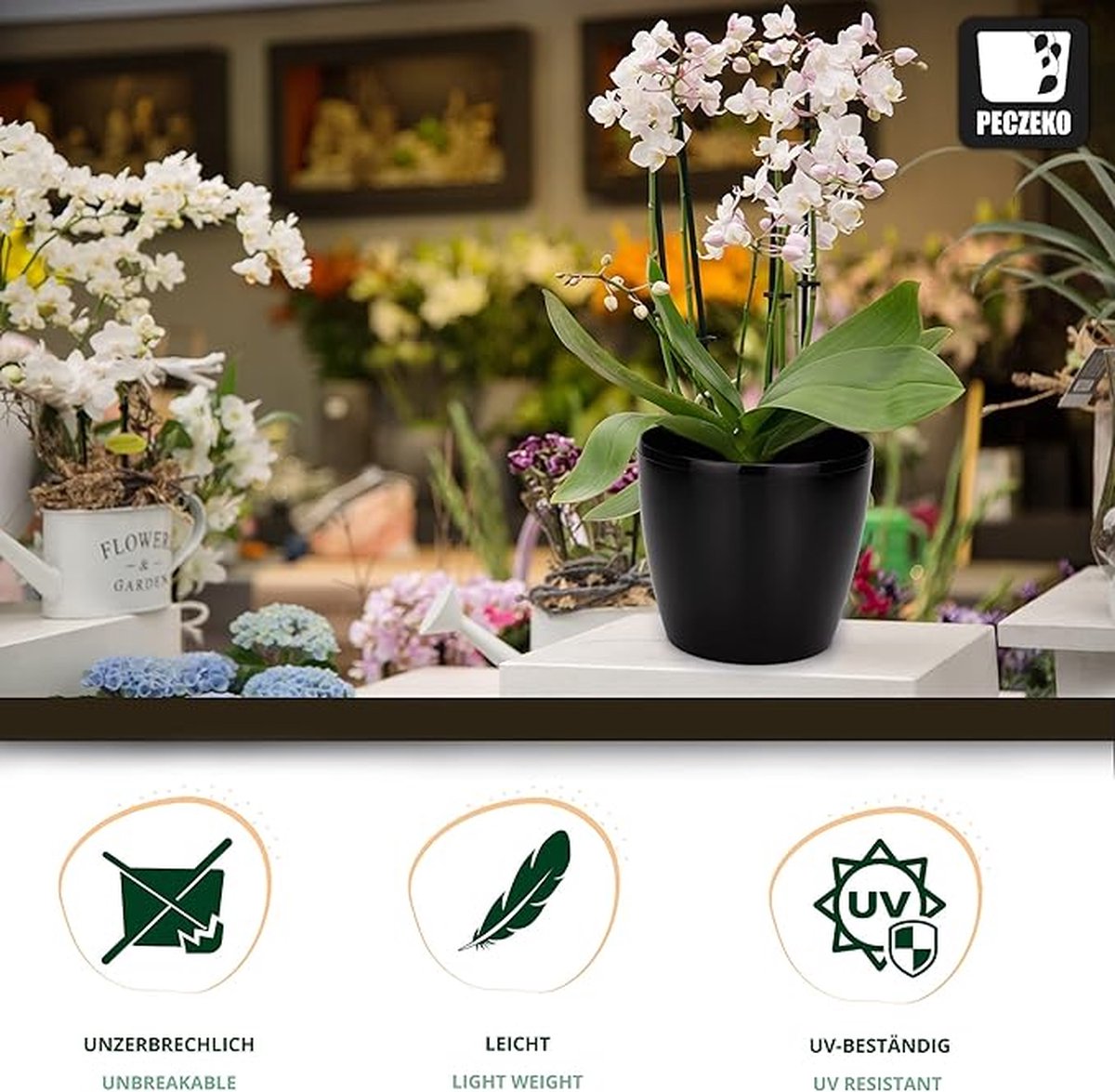 Bloempot plantenpot overpot kunststof decoratief groot set van 2 stuks kruidenpot zwart doorsnede 12 cm