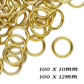 Aluminium spring-ringen, goudplated, 100 stuks van 10mm, en 100 stuks van 12mm