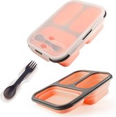 Boîte à bento pliable – Boîte à déjeuner Bento étanche en Siliconen Nourriture avec trois compartiments et cuillère et fourchette pour adultes/enfants (rose)