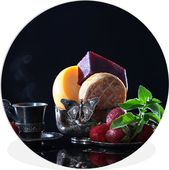 WallCircle - Cercle mural - Cercle mural intérieur - Rustique - Fruits - Fromage - Table - Nature morte - 140x140 cm - Décoration murale - Peintures ronds