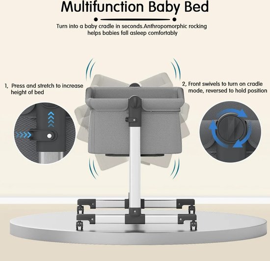 Mima® Cosleeper- Verstelbaar- Co sleeper- Babybed-Wieg-Grijs-0 tot 24 Maanden - Mima®