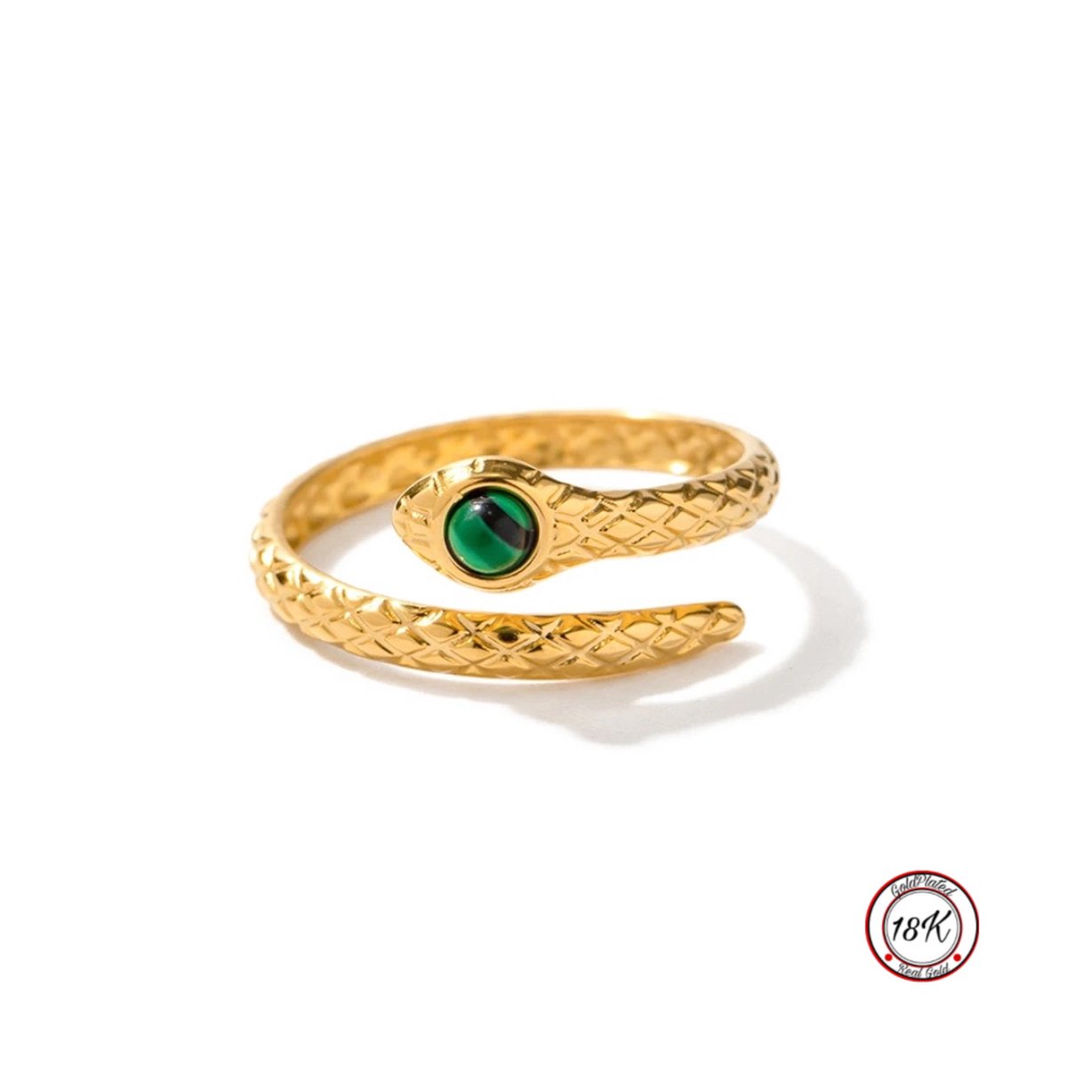 Soraro Slang Ring met Groene Natuursteen | 18K Goldplated | Goud | Elegante Ring | Dames Ring | Klemring | Vrouwen Cadeau | Moederdag