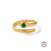Soraro Slang Ring met Groene Natuursteen | 18K Goldplated | Goud | Elegante Ring | Dames Ring | Klemring | Vrouwen Cadeau | Moederdag