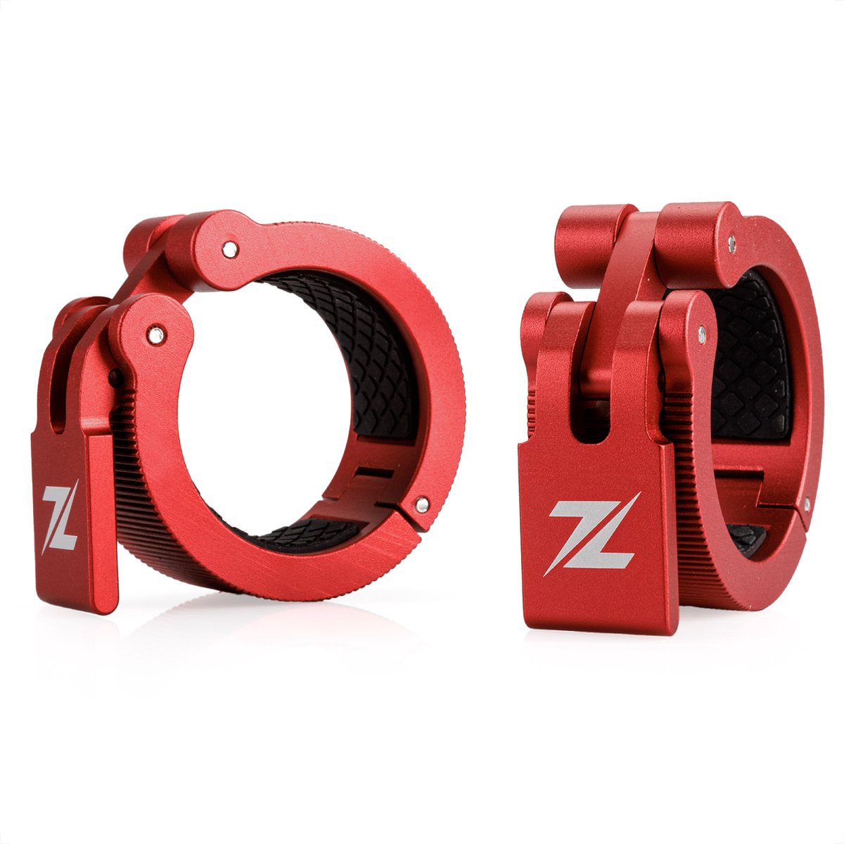 ZEUZ 2 Stuks Aluminium 50 MM Haltersluiting & Halterklem – Halterstangsluiter – Barbell Lock Jaw – Rood