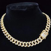 Iced Out Chain - Bust Down Heren Ketting met Diamantjes (Zirkonia) - 50cm - Goud kleurig - Kettingen Mannen - Cadeau voor Man - Mannen Cadeautjes