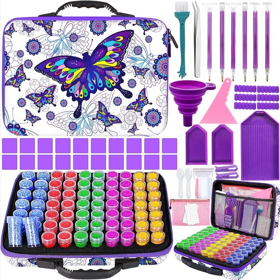 Diamond Painting Opbergdoos - Met 70 Vakken - Met Accesoires - Voor Volwassenen En Kinderen - Volledig Pakket - Gemaakt van Hoogwaardig Materiaal - Georganiseerd en Draagbaar