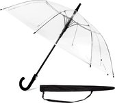 Paraplu doorzichtig klein Ø101 cm lichte transparante paraplu bruiloft, doorzichtige paraplu met automatische functie, scherm transparant, incl. draagtas, rand wit, Knoop zilver, massief