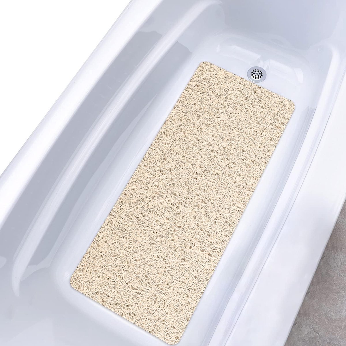 Badmat, antislip, douchemat, 40 x 100 cm, zacht, comfort, veiligheidsbadmat met afvoergaten, pvc-luchtfa-massage, douchematten voor badkuipen, sneldrogend (beige)