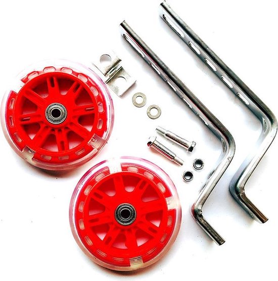New Age Devi - Kleurrijke zijwieltjes voor kinderfietsen - beschikbaar in 12-20 inch - rood - geschikt voor 12, 14, 16, 18 en 20 inch fietsen - handige zijwielen als accessoire voor kinderfietsen van New Age Devi — afbeelding 2