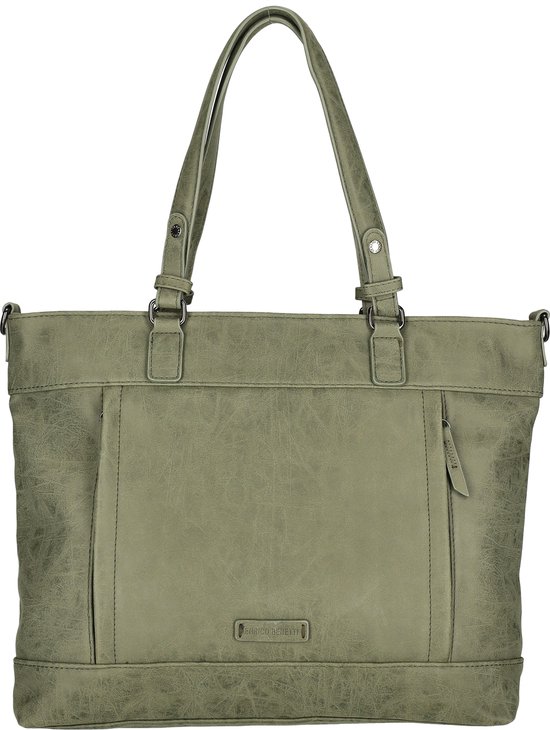 Sac cabas vert olive aspect vintage, avec anses et poche avant zippée.