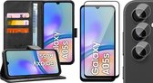 Hoesje geschikt voor Samsung Galaxy A05s - Screenprotector Volledig Dekkend Glas & Camera - Portemonnee Book Case Zwart