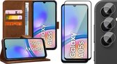 Hoesje geschikt voor Samsung Galaxy A05s - Screenprotector Volledig Dekkend Glas & Camera - Portemonnee Book Case Bruin
