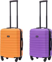 BlockTravel kofferset 2 delig ABS handbagage met wielen afneembaar 39 liter - inbouw TSA slot - oranje - paars
