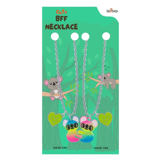 Bixorp Friends BFF Ketting voor 2 met Schattige Koala - Magnetische Vriendschapsketting - Cadeau voor Beste Vrienden - Zilverkleurig met Dubbele Hangers! - 45+5cm