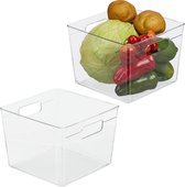 Relaxdays 2x organisateur de koelkast - plateau de koelkast - boîte à légumes - poignées - transparent