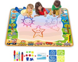 foto van Igoods speelmat 100 x 100 cm - Tekenmat Met 4 Magic Pennen & Stempelset - Aqua Magic Doodle Mat voor Kinderen - Speelgoed Cadeau voor 3 tm 8 Jaar