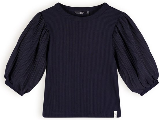 Meisjes top rib met puffy mouw - Kylia - Grijs navy blauw