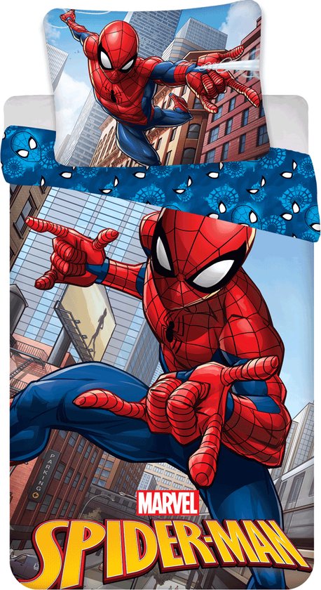 Foto: Spiderman dekbedovertrek city eenpersoons 140 x 200 cm katoen