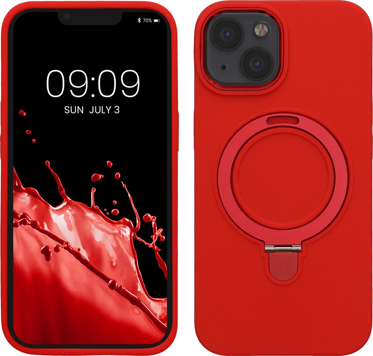 kalibri telefoonhoesje Apple iPhone 13 / iPhone 14 hoesje - beschermhoesje geschikt voor MagSafe - siliconen hoesje met telefoon ring in rood