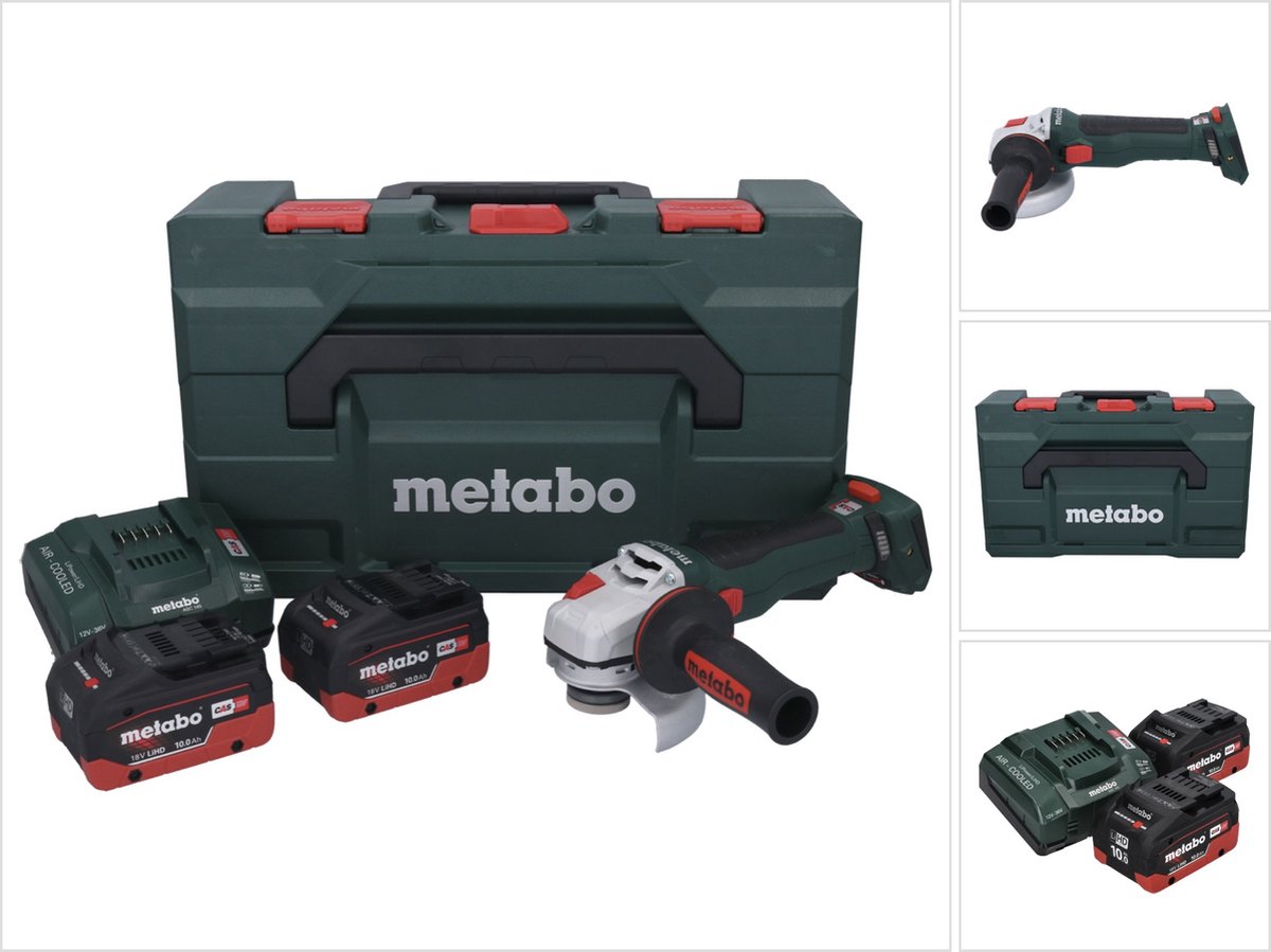 Metabo WB 18 LT BL 11-125 Quick accu haakse slijper 18 V 125 mm borstelloos + 2x accu 10,0 Ah + lader + metaBOX