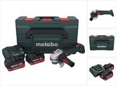 Metabo WB 18 LT BL 11-125 Quick accu haakse slijper 18 V 125 mm borstelloos + 2x accu 10.0 Ah + lader + metaBOX