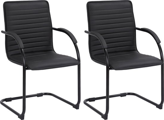 CLP Tira Set van 2 Eetkamerstoelen - Bezoekersstoel - Met armleuning - Kunstleer - zwart/zwart