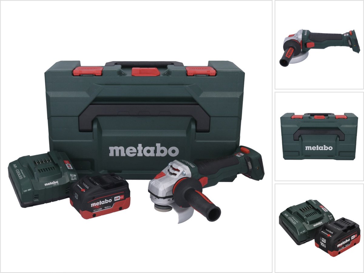 Metabo WB 18 LTX BL 15-125 Quick accu haakse slijper 18 V 125 mm borstelloos + 1x oplaadbare accu 10.0 Ah + lader + metaBOX