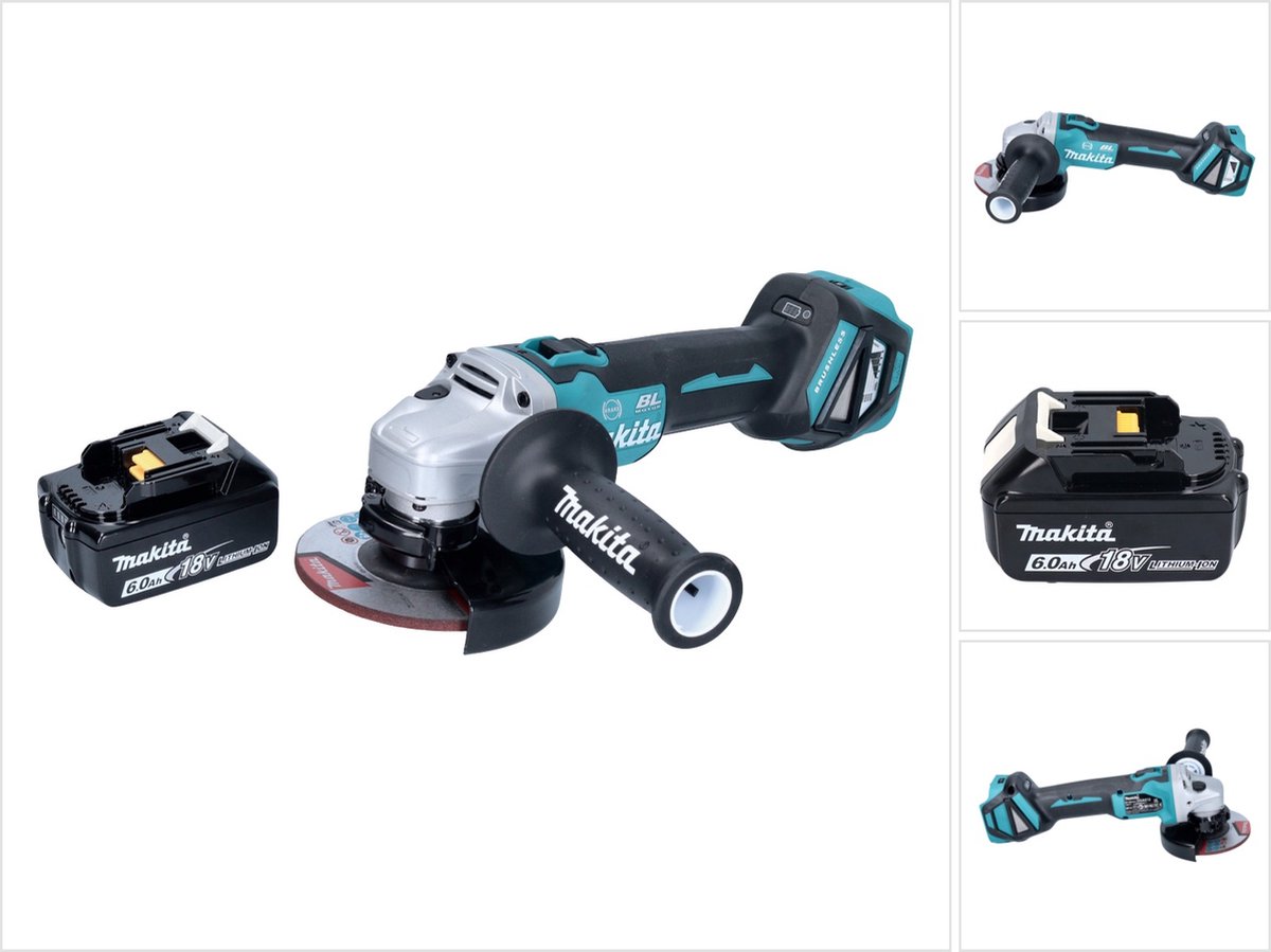 Makita DGA 513 G1 accu haakse slijper 18 V 125 mm borstelloos + 1x oplaadbare accu 6.0 Ah - zonder lader