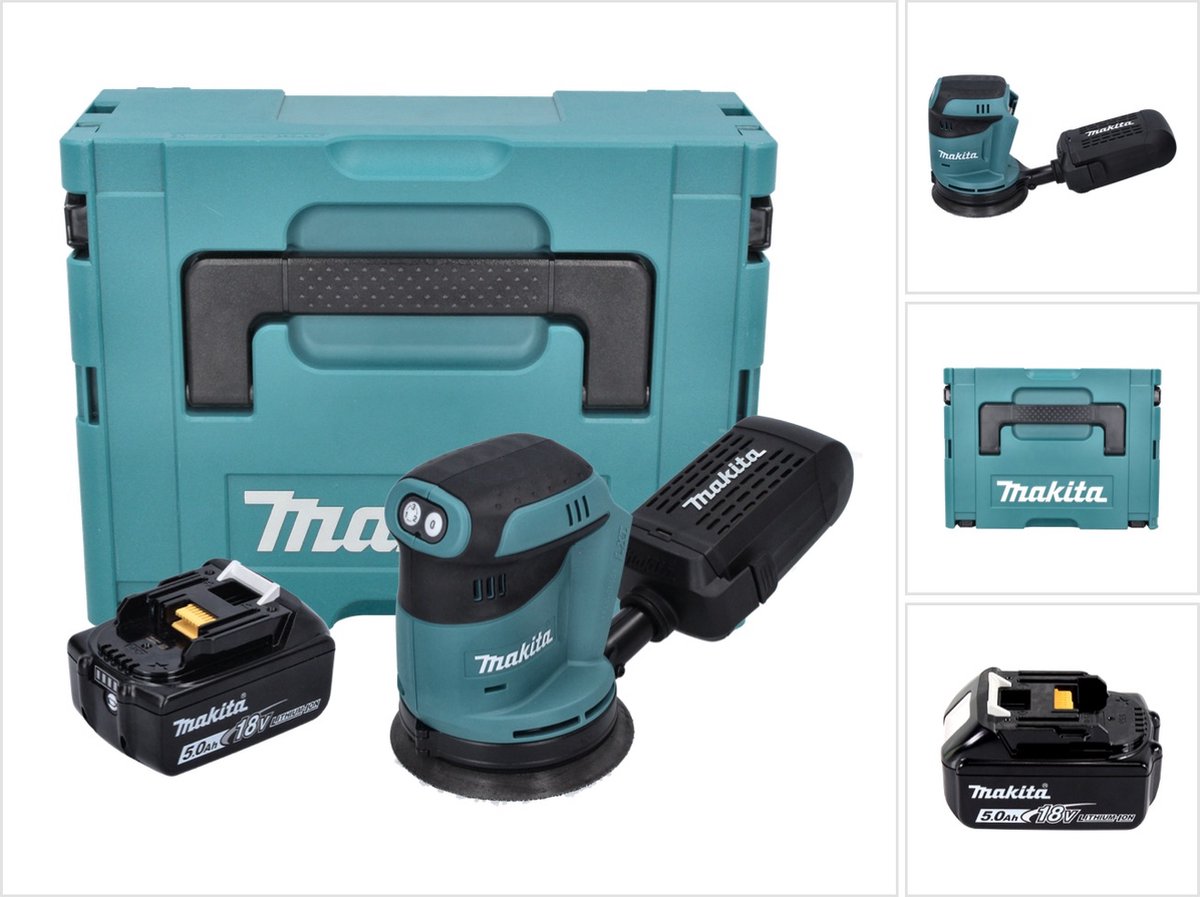 Makita DBO 180 G1J accu excentrische schuurmachine 18 V 125 mm + 1x accu 6,0 Ah + Makpac - zonder oplader