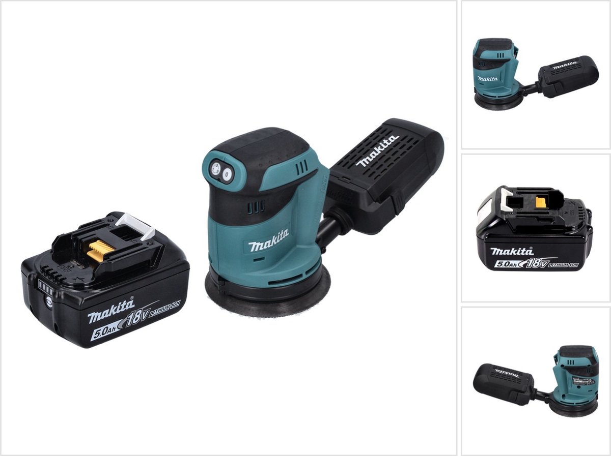 Makita DBO 180 T1 accu excentrische schuurmachine 18 V 125 mm + 1x accu 5,0 Ah - zonder oplader