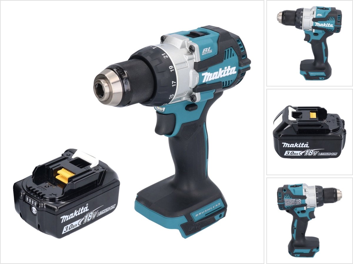 Makita DHP 489 F1 accu-klopboormachine 18 V 73 Nm borstelloos + 1x accu 3,0 Ah - zonder oplader
