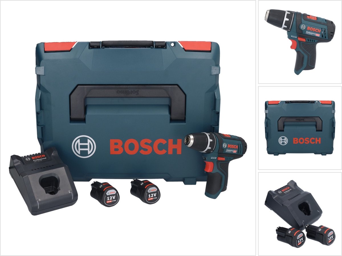 Bosch GSR 12V-15 Professional accuboormachine 12 V 30 Nm + 2x accu 3,0 Ah + oplader + L-Boxx