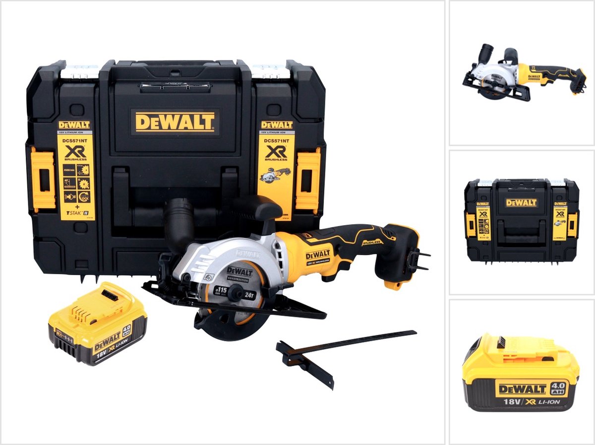 DeWalt DCS 571 accucirkelzaag 18 V 115 mm borstelloos + 1x accu 4.0 Ah + TSTAK - zonder lader