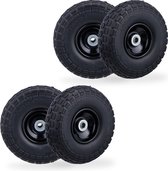 Relaxdays steekwagenwiel - set van 4 - 4.10/3.50-4 - skelterwiel - massief rubber - 16 mm - zwart-zwart