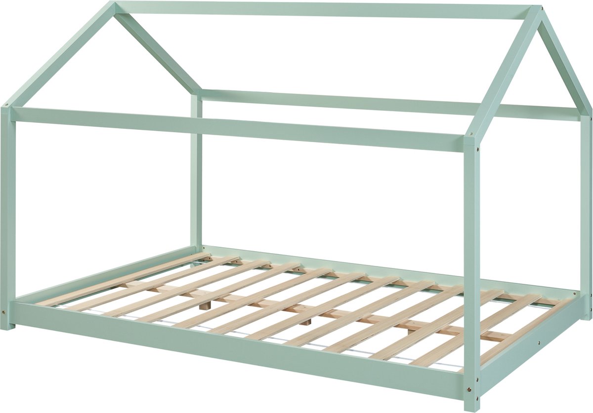 en.casa Kinderbed Cerro huisbed met bedbodem 120x200 cm mint
